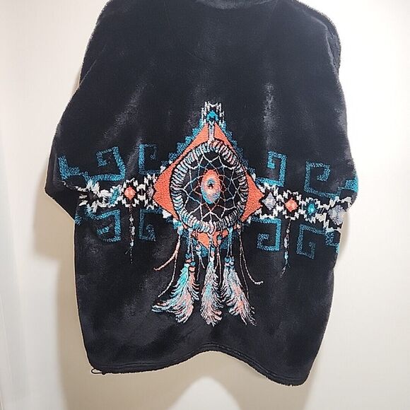 Bear Ridge Dreamcatcher Jacket Men's L Black Fleece Full Zip Native American Vin - Picture 8 of 14